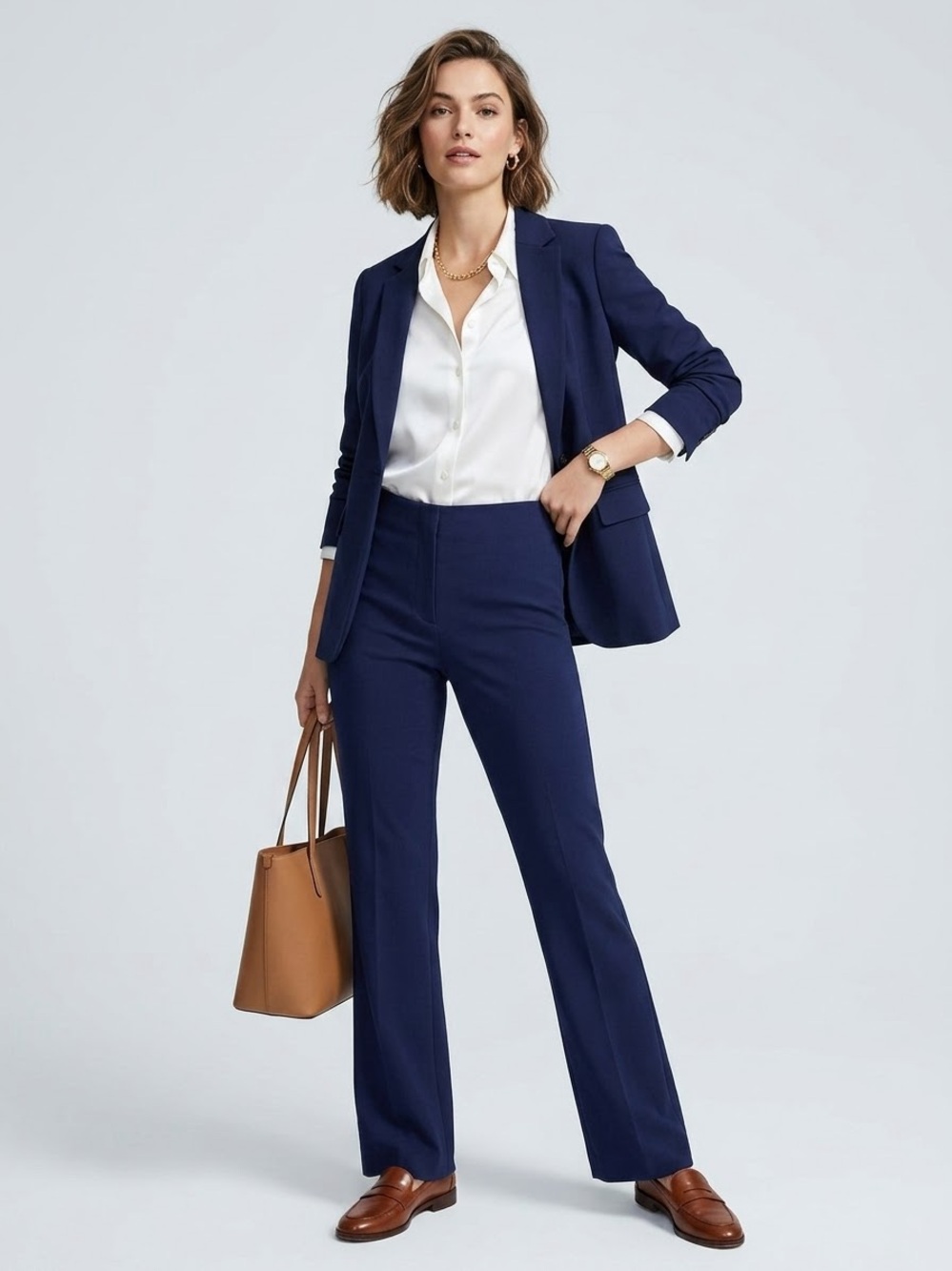 M.M.LaFleur Italian Stretch Wool Flare Pants Navy Blue Size 10 High Rise Trouser